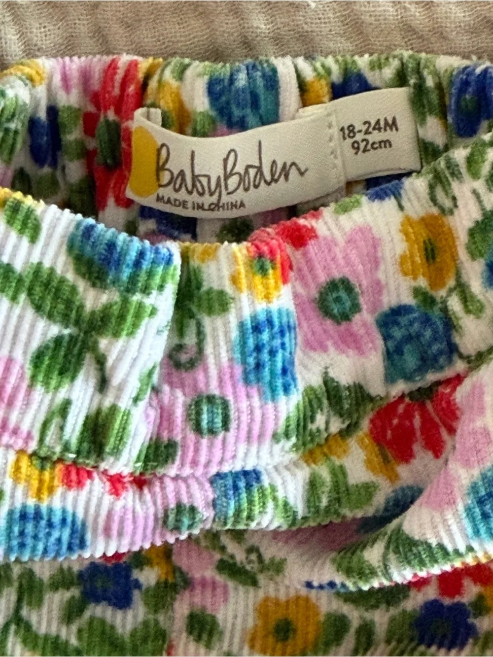 Boden Corduroy Multi Jolly Floral Baby Bloomers Shorts 18 to 24 Months